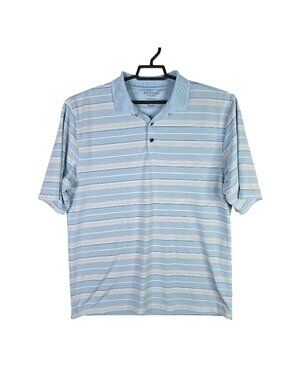 Mens Austin Golf Blue White Striped Polo Shirt Polyester Blend Stretch Size L